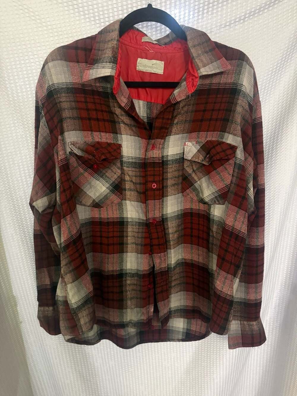 Vintage Windbreaker Red Plaid Quilted Lined Flannel Shirt Jacket